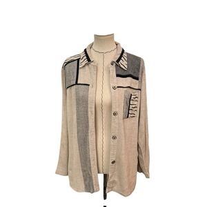 Vintage Saint Germain Paris Women's Sz Lg Button Shirt Mixed Media USA